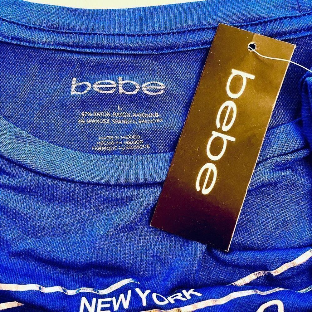 NWT Gorgeous bebe New York Sz L Navy Blue Seamless Stretchy Short Sleeve T-Shirt - Picture 2 of 12